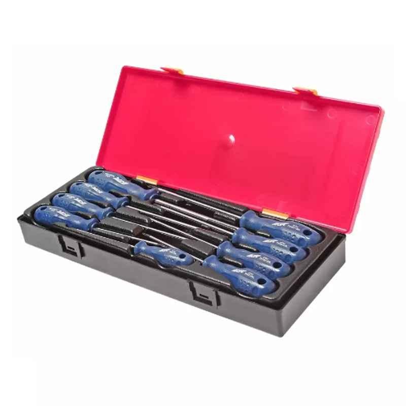 JTC JTC-K7093 TS8Hx100mmTS9Hx100mmTS10Hx100mmTS15Hx125mmTS20Hx125mmTS25Hx125mmTS27Hx150mmTS30Hx150mmTS40Hx150mm Steel Blue & Silver Screwdriver Set