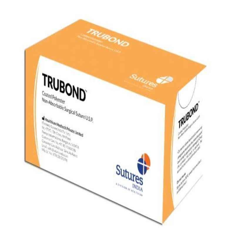 Trubond 12 Foils Green 2-0 17mm 1/2 Circle Taper Cutting Double Armed Polyester Coated Non Absorbable Surgical Suture Box, SN 637