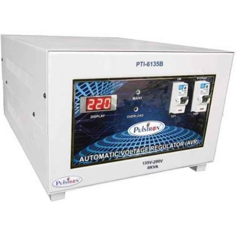 Pulstron PTI-6135B 6kVA 135-290V Single Phase White Bypass Automatic Mainline Voltage Stabilizer