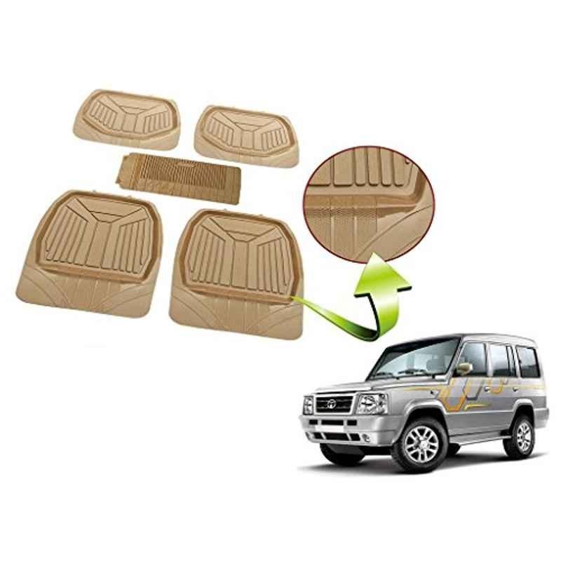 Kozdiko 5 Pcs Rubber Beige 3G Rubber Mat Set for Tata Sumo