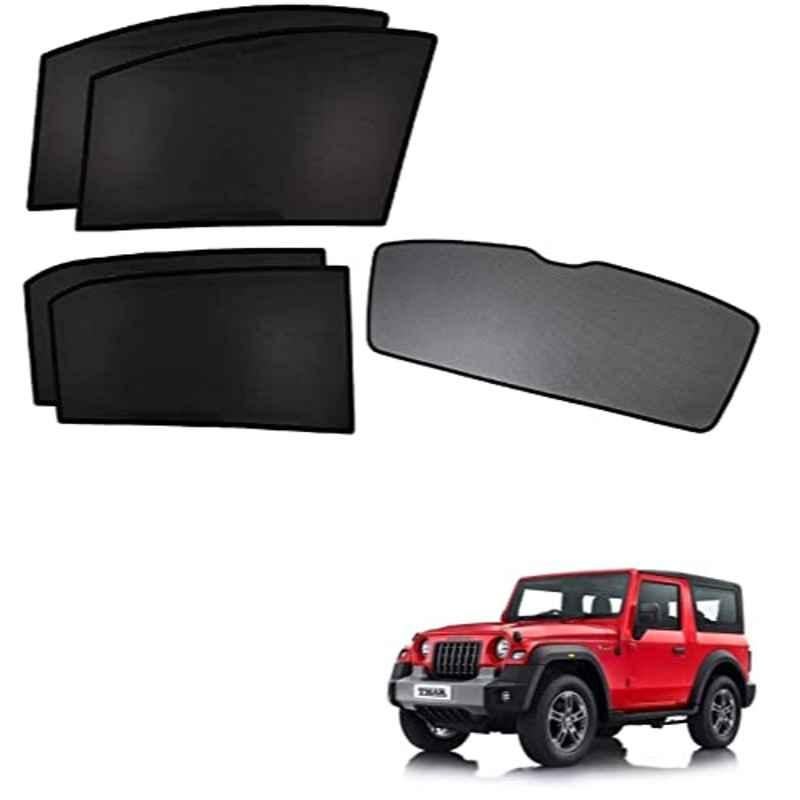 Kozdiko 5 Pcs Polyester Black Non Magnetic Window & Rear Sun Shades Set for Mahindra Thar 2021-Present