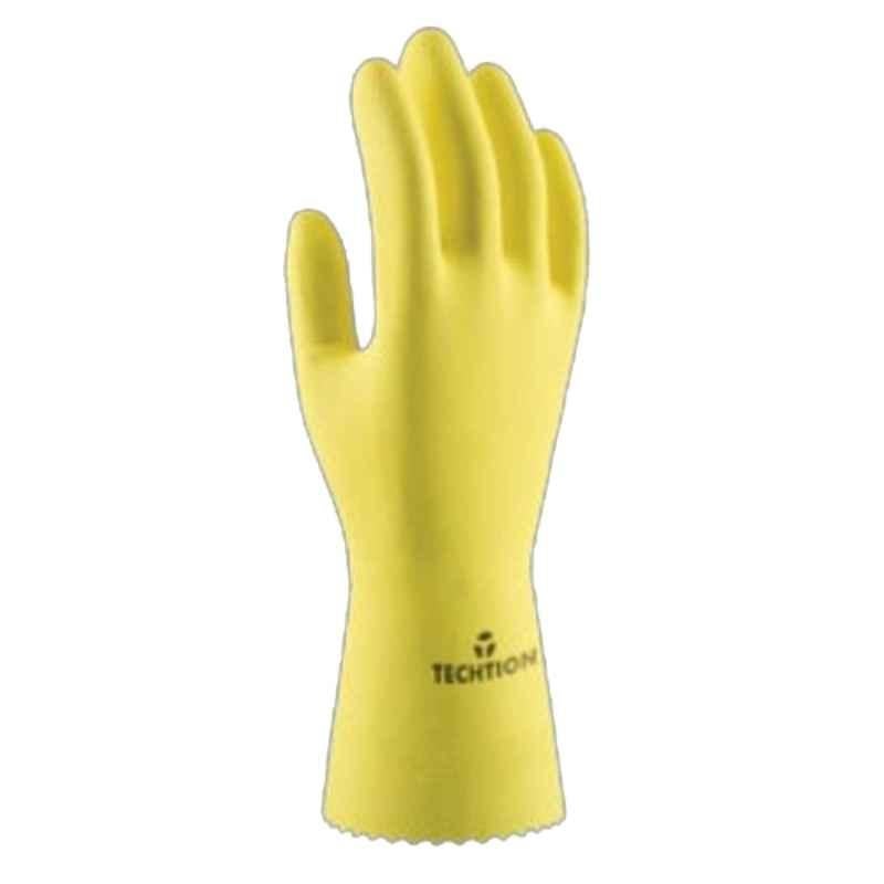 Techtion Edge Max Drypro Chlorinated Flock Lined Natural Rubber Safety Gloves, Size: L, Yellow