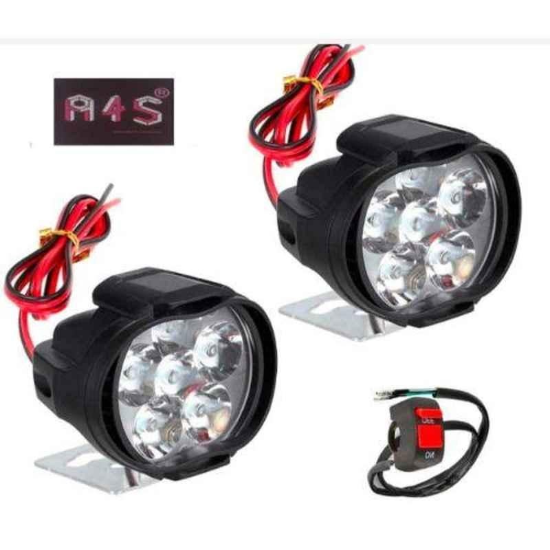 A4S 2 Pcs 12W White 6 LED Shilan Fog Light for Bikes with Handle Bar Switch, ASTLO50
