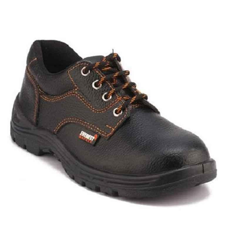 Everest EVE-101 Low Ankle Leather Steel Toe Black Work Safety Shoes, Size: 9