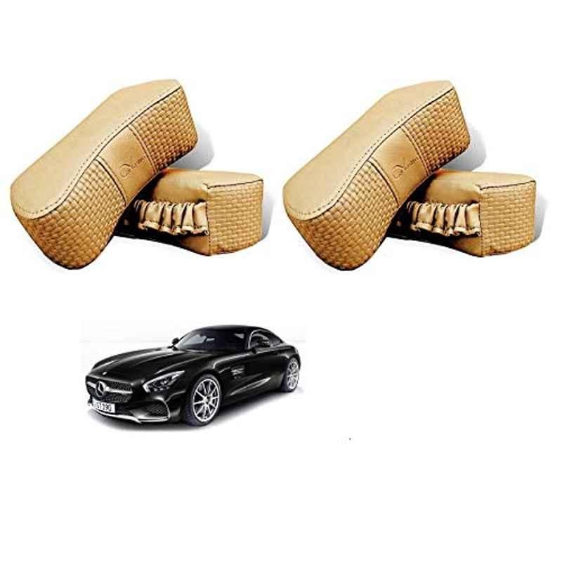 Kozdiko 4 Pcs CV Designer Beige Leatherite Neck Rest Car Cushion Pillow Set for Mercedes Benz AMG GT