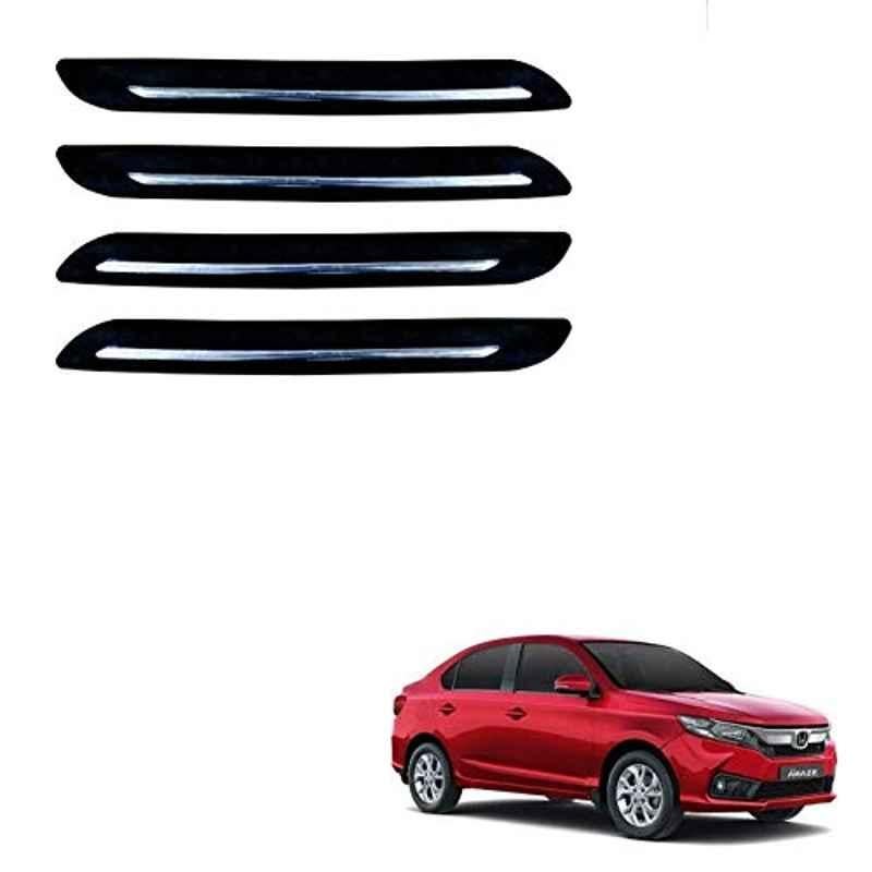 Kozdiko 4 Pcs PVC Black Car Bumper Protector Set with Chrome Strip for Honda Amaze New2018