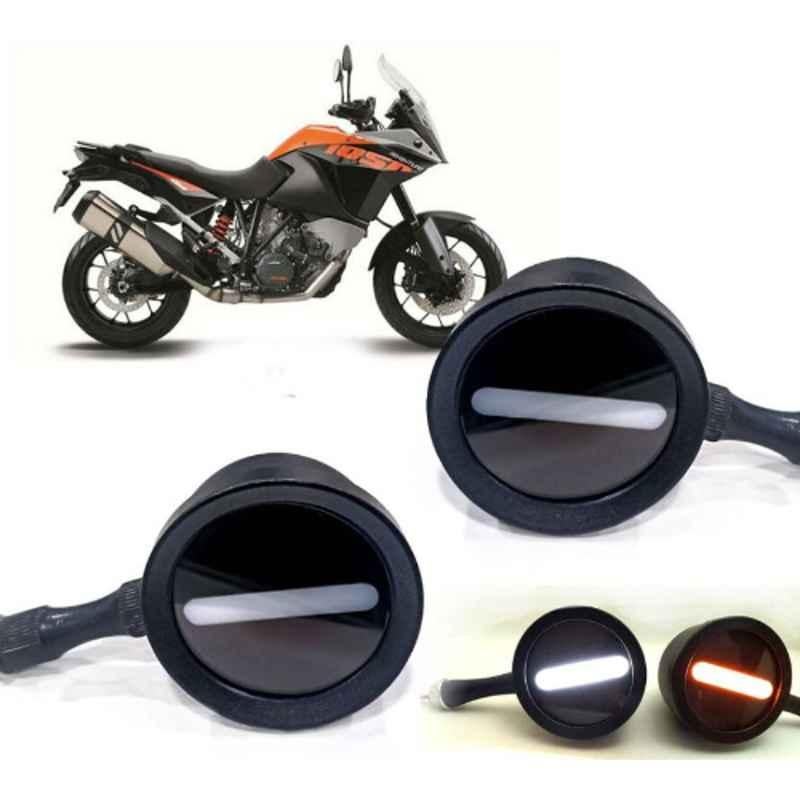 Auto Pearl 2 Pcs 12V Black Bike Front LED Indicator Light Set for Kawasaki Adventure, F264