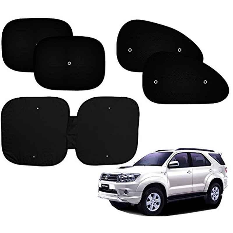 Auto Pearl 5 Pcs PVC & Mesh Black Window & Front Sun Shade Set for Toyota Fortuner Old