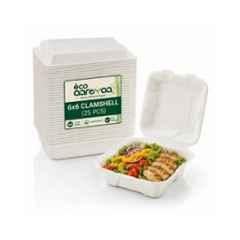 Eco Aaroyaa 6x6 inch Bagasse Clamshell (Pack of 25)