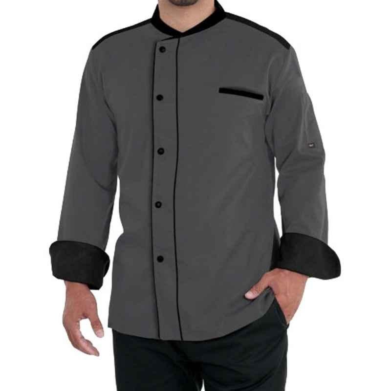 Superb Uniforms Polyester & Cotton Grey Long Sleeves Two Tone Kitchen Cook Dress, SUW/Gy/CC026, Size: 2XL