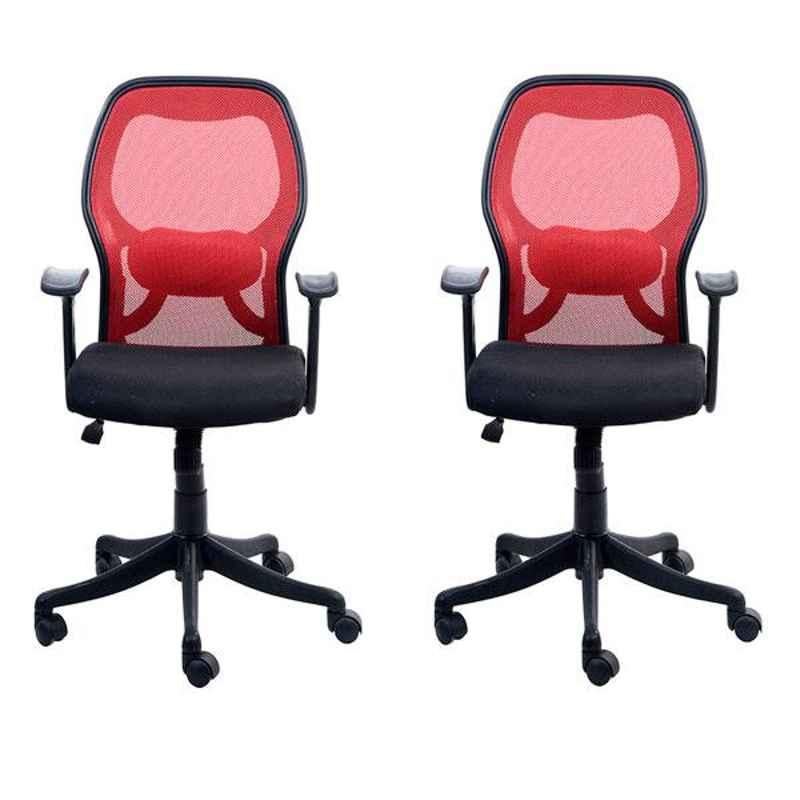 Regent Matrix LB Net & Metal Black & Red Chair with T Type Handle (Pack of 2)