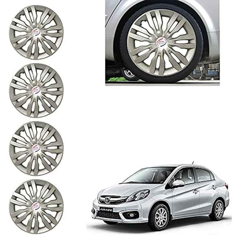 Auto Pearl 4 Pcs 14 inch Silver ABS Press Type Hubcap Wheel Cover Set with Retention Ring for Honda AmazeType1