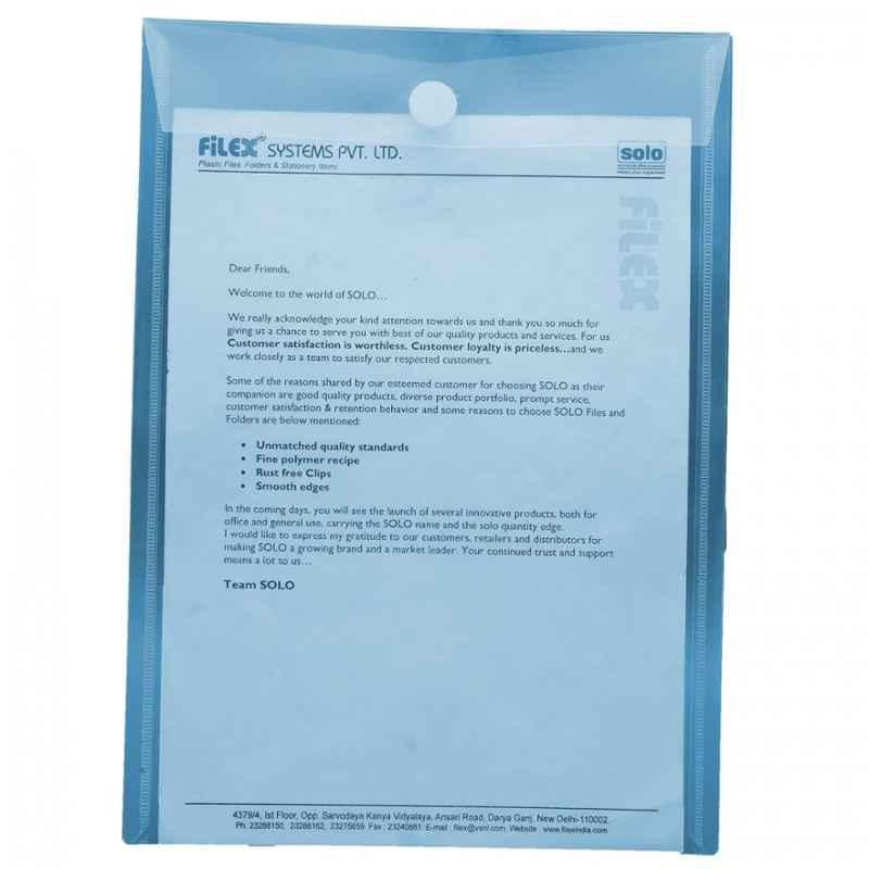 Solo A4 Transparent Blue Document Bag with Velcro Closure, CH 109 (Pack of 150)