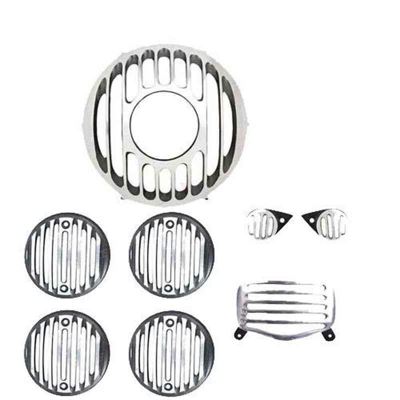 AllExtreme EXGS8PS 8 Pcs Silver & Black Complete Metal Headlight Grill Set