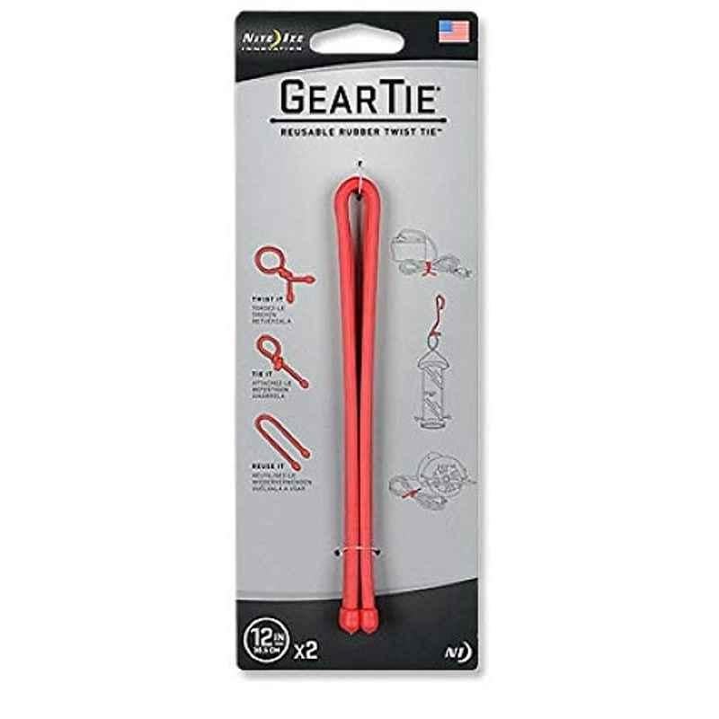 Nite Ize GearTie 12 inch Rubber Red Reusable Twist Tie, NI5109 (Pack of 2)