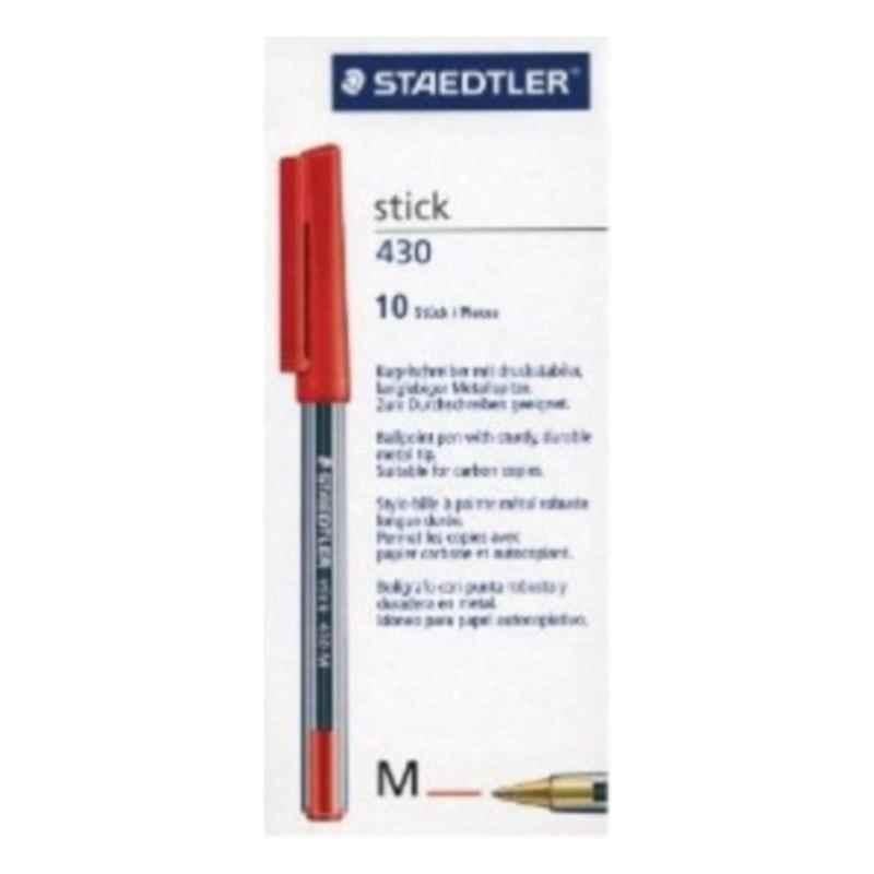 Staedtler Stick 430 Red Medium Ballpoint Pen, (Pack of 10)