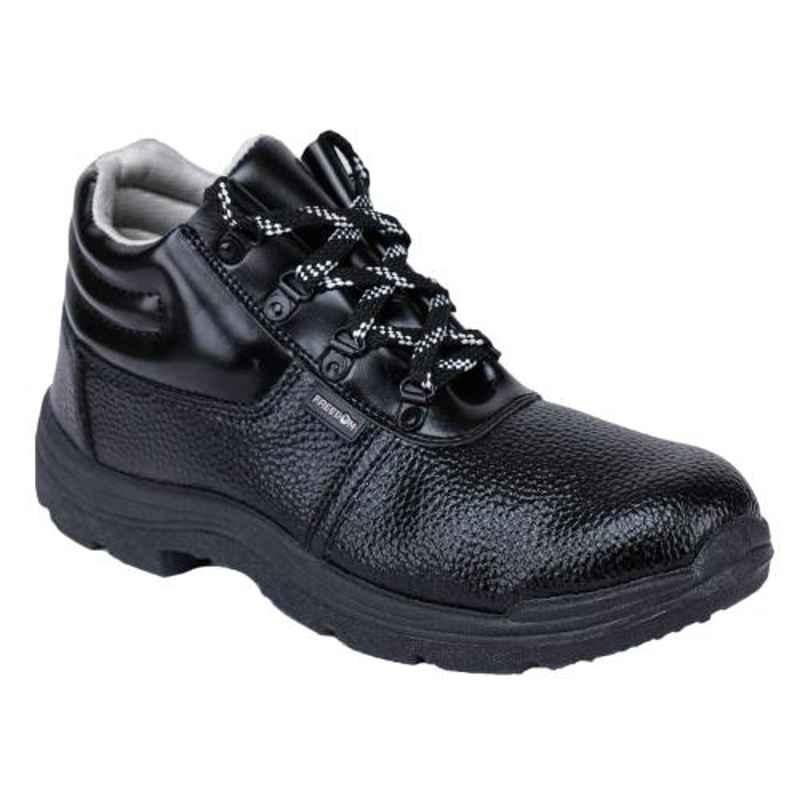Liberty Freedom Vijyata-2A Synthetic Leather High Ankle Steel Toe Black Work Safety Shoes, Size: 7