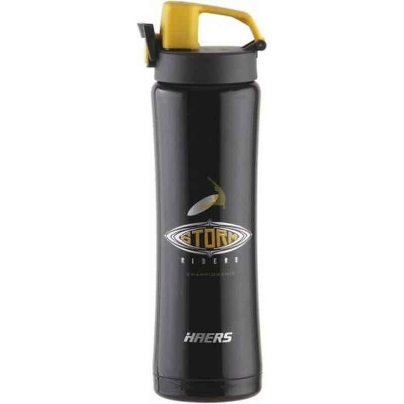 Haers 550ml Stainless Steel Black Vacuum Sports Bottle, HD-550-8-BLK