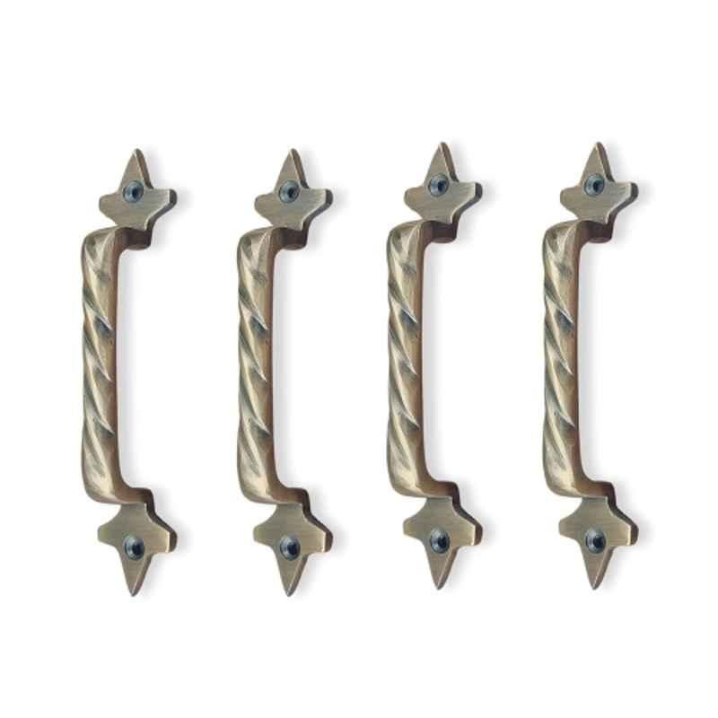 Mix & Match Twisted 6 inch Cast Iron Brass Antique Finish Cabinet Pull Handle for Wardrobe, Cupboard & Window (Pack of 4)
