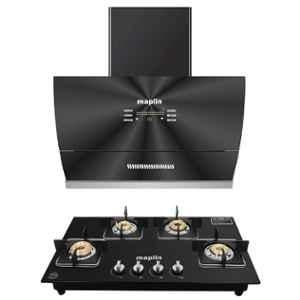 Maplin VC90 1400CMH 90cm Black Voice Control Glass Kitchen Chimney & GH04 4 Burner Gas Cooktop Combo