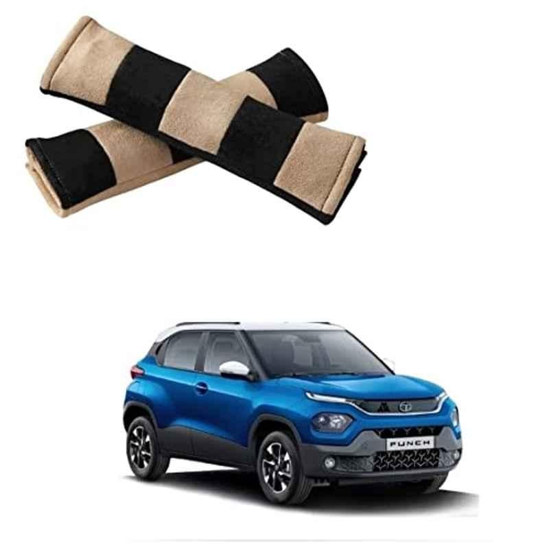 Kozdiko 2 Pcs Beige & Black Car Seat Belt Cushion Pillow Set for Tata Punch