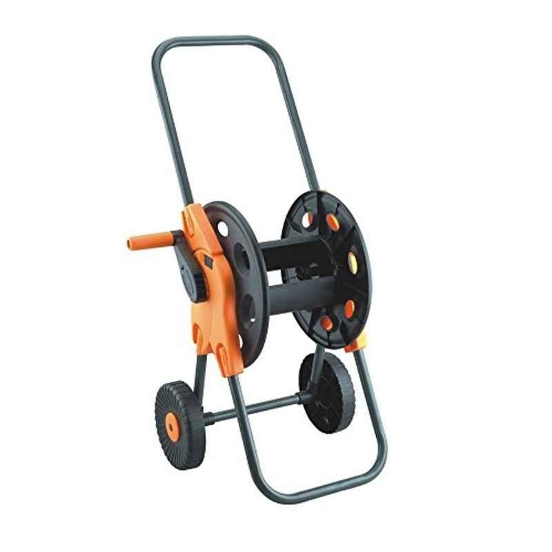 Dolphy ABS Black & Orange Portable Single Arm Garden Water Hose Pipe Reel  Cart with Wheels, DHPR0004