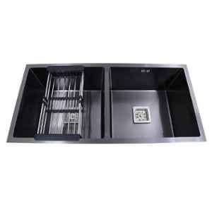 Crocodile 37x18x10 inch Stainless Steel Satin Finish Black Double Bowl Kitchen Sink
