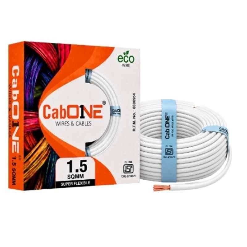 CabONE 1.5Sqmm White FR PVC Multistrand CCA Electrical Wire, CabONE018, Length: 90 m