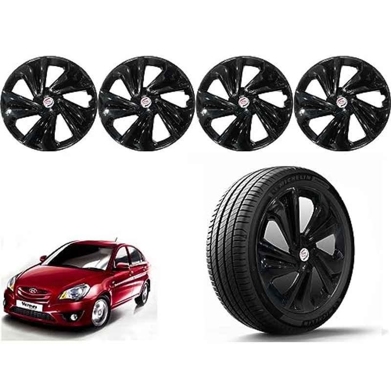 Auto Pearl 4 Pcs 14 inch Polypropylene Black Press Type Car Wheel Cover Set with Retention Ring for Hyundai Verna Transform Type 2 2011, 14WC_Tiago_Black_VernaTranfmT2_2011