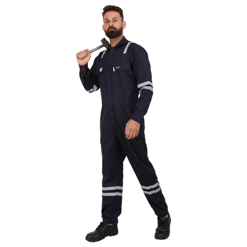 Club Twenty One Workwear Port Flame Cotton Navy Blue FR Pyrovatex Safety Coverall, 3001, Size: L