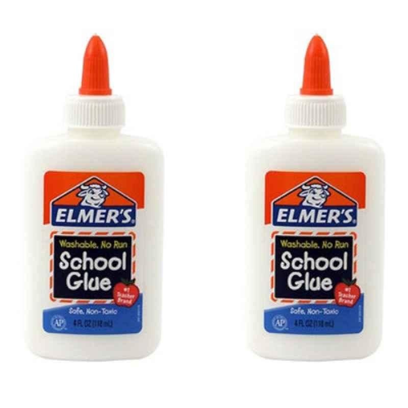 Elmers 4 Oz White Washable No-Run School Glue, 304 (Pack of 2)