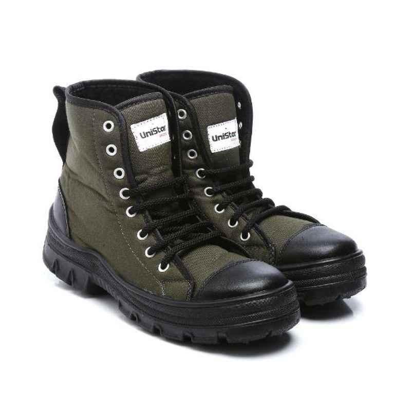Unistar Leather PVC Sole Olive Green Work Safety Boots, S.Power_Olivegreen, Size: 6