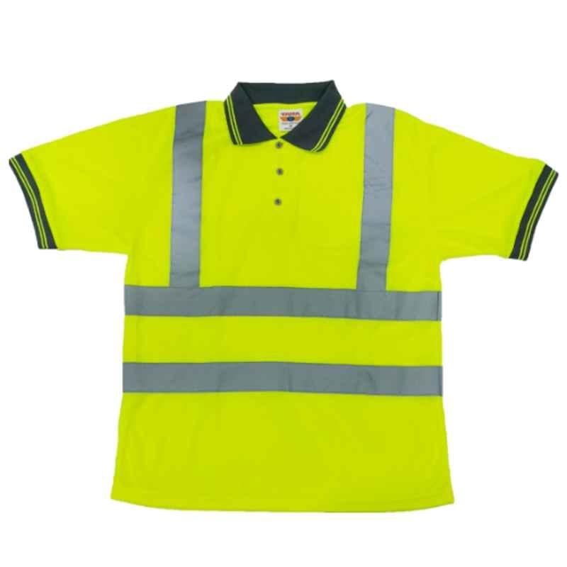 Taha Polyester Yellow Safety Polo T Shirt, SJ 53, Size: L