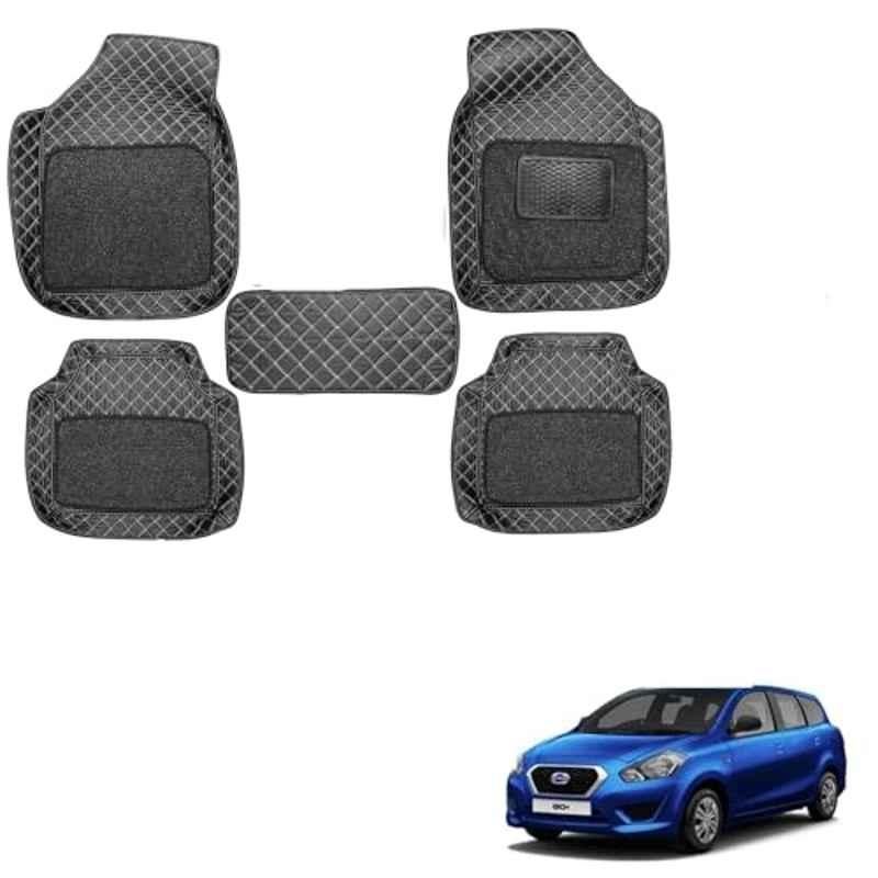 Kozdiko 5 Pcs Waterproof & Luxury 7D Black Leatherette Car Floor Mat Set for Datsun Go+