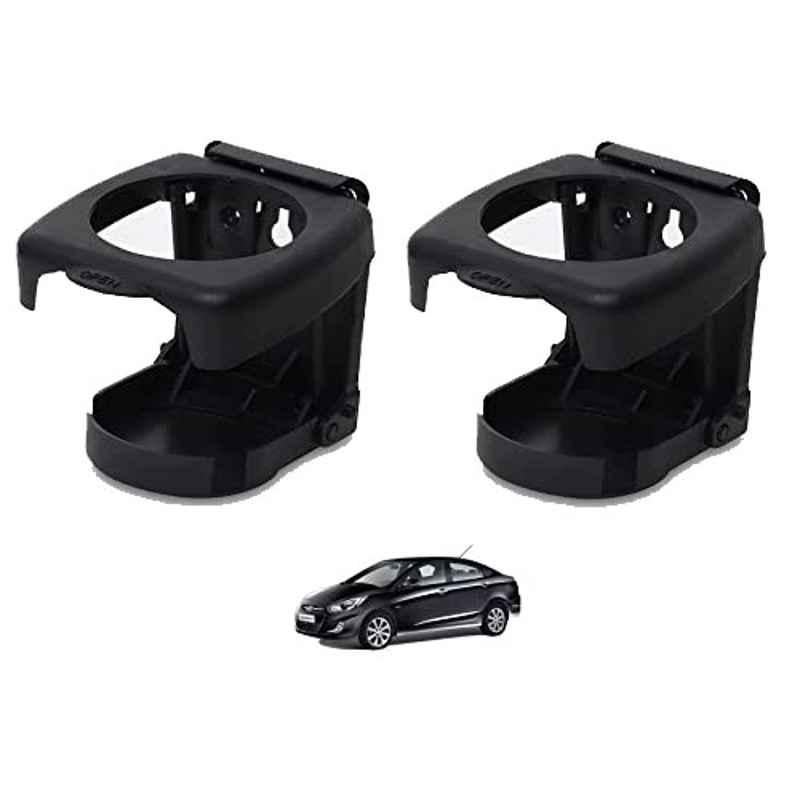 Kozdiko Plastic Black Foldable Car Drink Holder for Hyundai Verna Fluidic (Pack of 2)