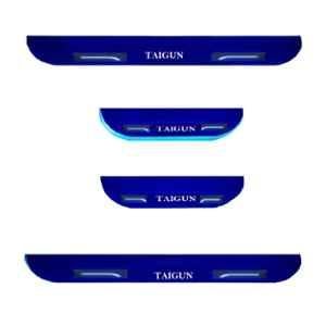 Car Accessories Hub 4 Pcs Acrylic Black Sill Scuff Plate Set with Blue LED for Volkswagen Taigun All Model
