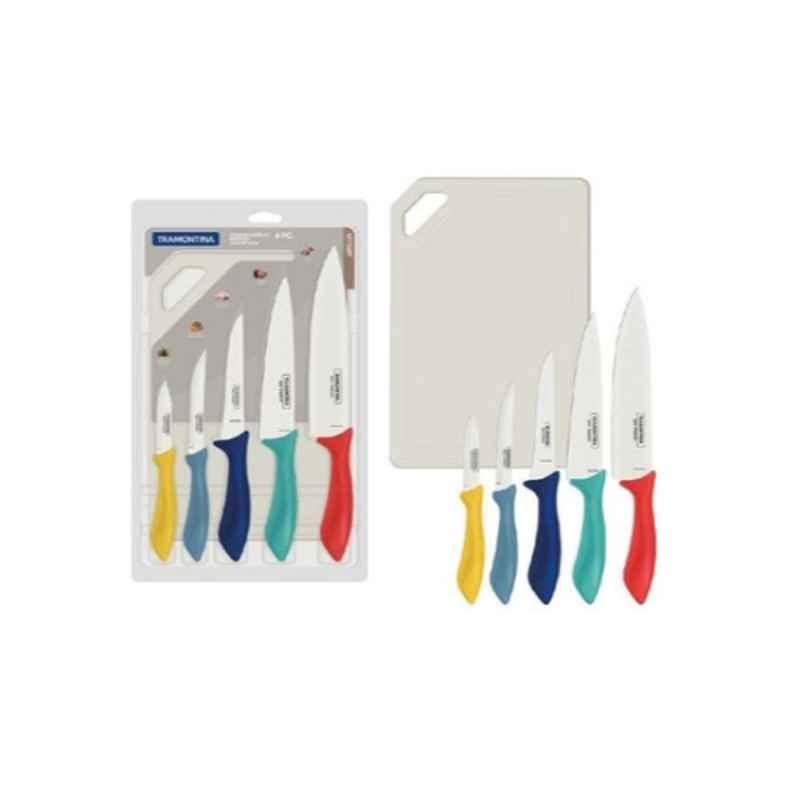 Tramontina 6Pcs Stainless Steel Assorted Knife Set with Cutting Board, 23699956