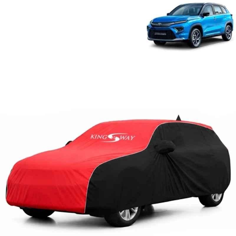 Kingsway Super Waterproof All Weather Protection Polypropylene Black & Red Car Cover for Toyota Urban Cruiser Hyryder 2022 Onwards with Mirror & Antenna Pockets