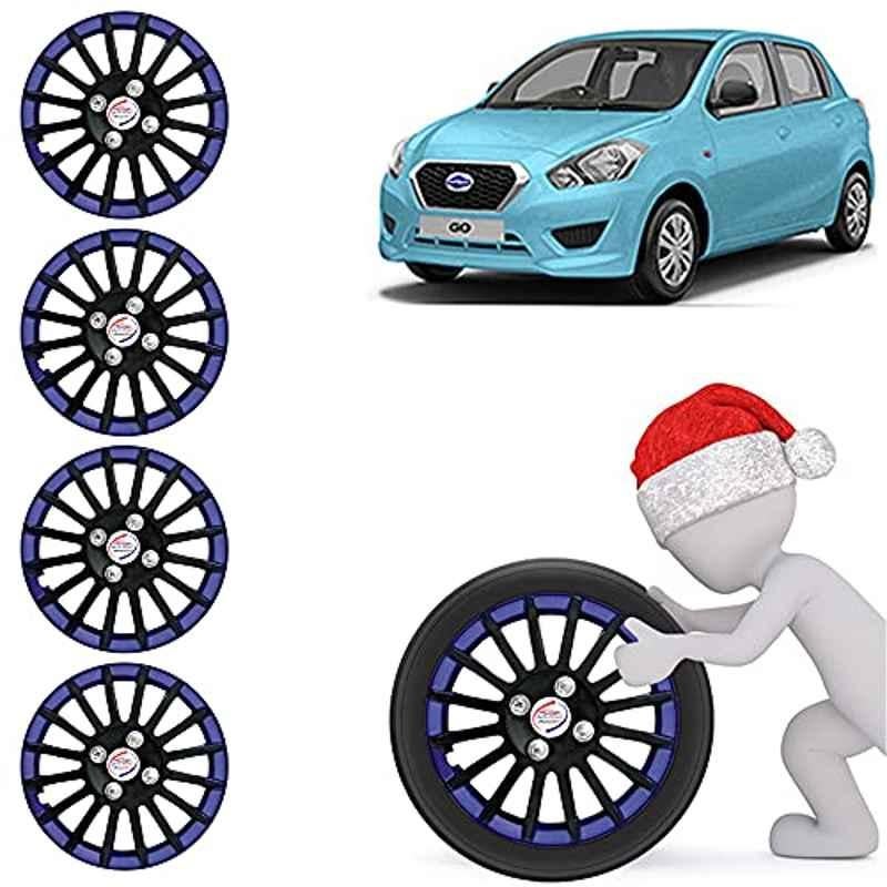 Auto Pearl 4 Pcs 13 inch ABS Black & Blue Car Wheel Cover Set for Datsun Go