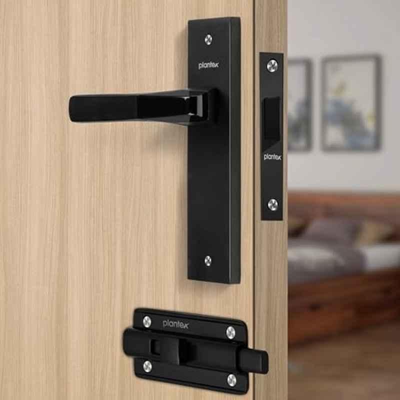 Plantex Heavy Duty Door Lock Bathroom Door Lock/Mortise 8inch Keyless Plate Handle Set for Home/Bathroom/Store Room/Balcony/Office with Baby Latch 8114, DC-Black & Z-Black