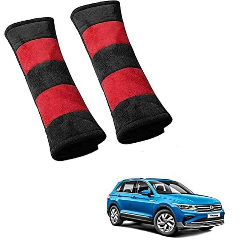 Kozdiko 2 Pcs Red & Black Car Seat Belt Cushion Pillow Set for Volkswagen Tiguan
