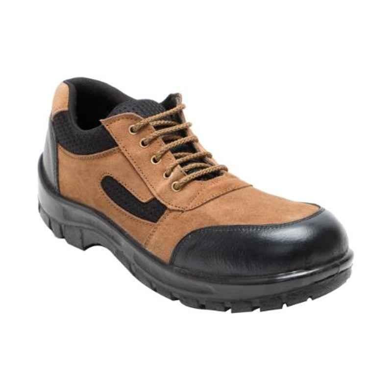 Step Strong Leopard Leather Steel Toe Brown Work Safety Shoes, Size: 8