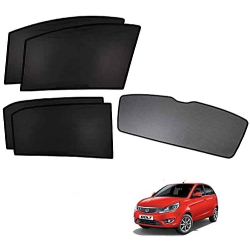 Kozdiko 5 Pcs Polyester Black Non Magnetic Window & Rear Sun Shades Set for Tata Bolt
