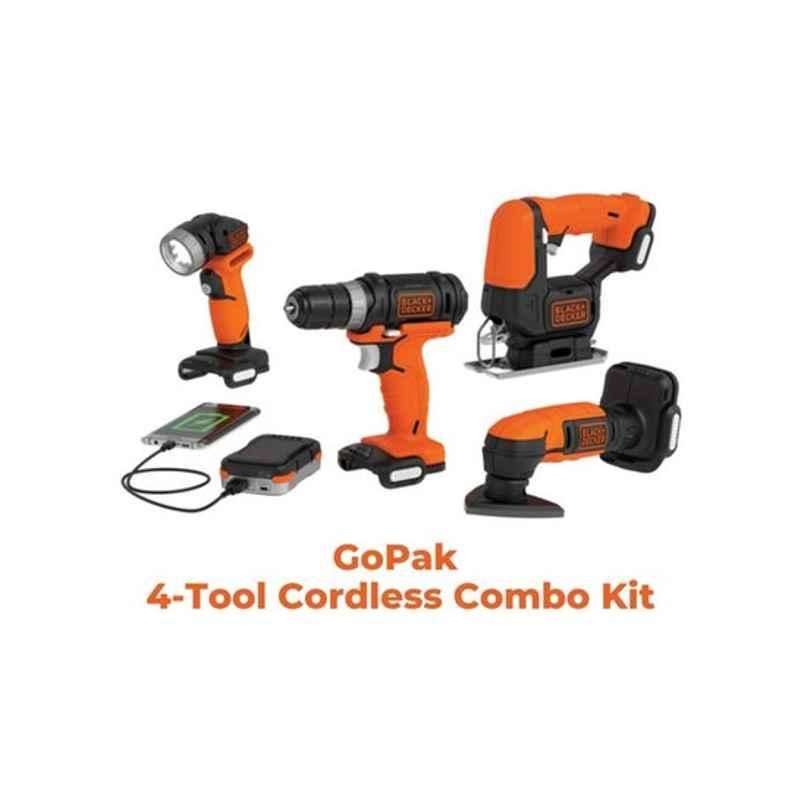 Black & Decker 12V Orange & Black Cordless Drill 4 Tools Combo Kit with Drill Driver Sander, BDCK502C1-B5