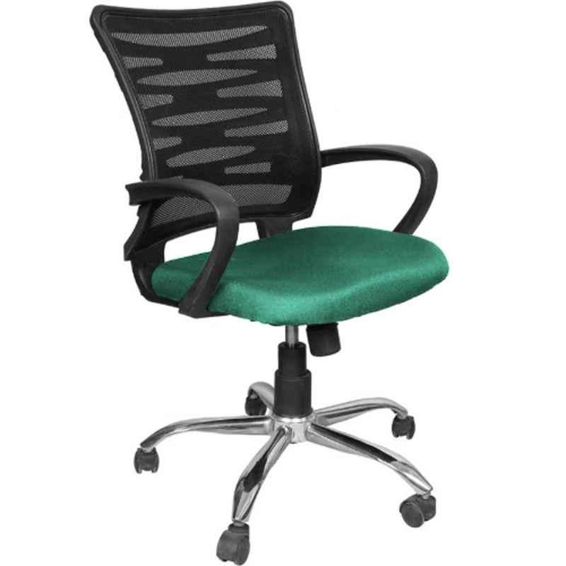 Furniturstation Leatherette Black & Dark Green Ergonomic Mesh Low Back Office Chair, SB_MESH -02_ 2 IN 1 DGRBK