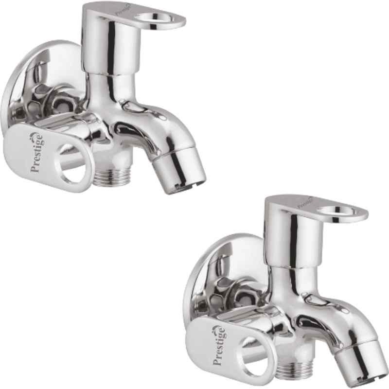 Prestige Prime Brass Chrome Finish Silver 2 Way Bib Cock with Wall Flange (Pack of 2)