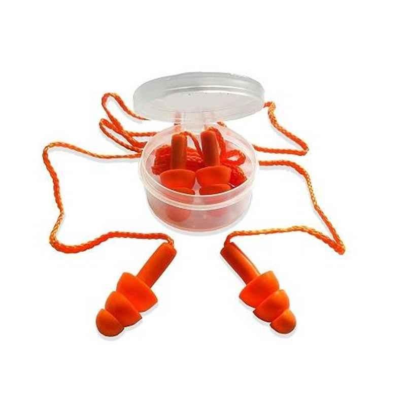 NAT Silicone Rubber Orange Washable & Reusable Corded Earplug, SP777 (Pack of 100)