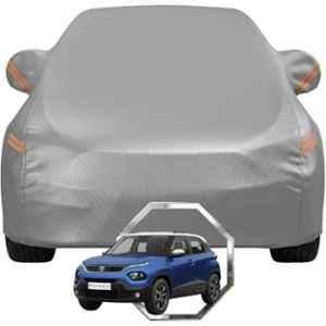 Allextreme Polyester Grey Highlighter Car Cover with Mirror Pocket & Triple Stitched Bottom Elastic for Tata Punch All Model & Years, TAT-PUNCH-GRY