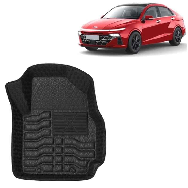 Kingsway 3 Pcs Premium 4.5D 100% Waterproof Tray Shape PVC Black Car Floor Mat Set for Hyundai Verna 2023 Onwards All Model