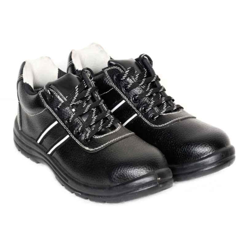 Ayoka Jazz Leather Steel Toe Grey & Black Semi Ankle Work Safety Shoes, Size: 8